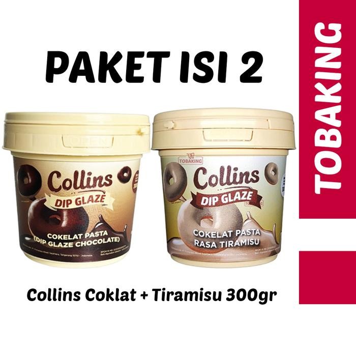 

Paket Bundling Isi 2 Collins Dip Glaze 300 gr All Variant Coklat Choco Crunchy Strawberry Taro Tiramisu - Coklat + Tiramisu