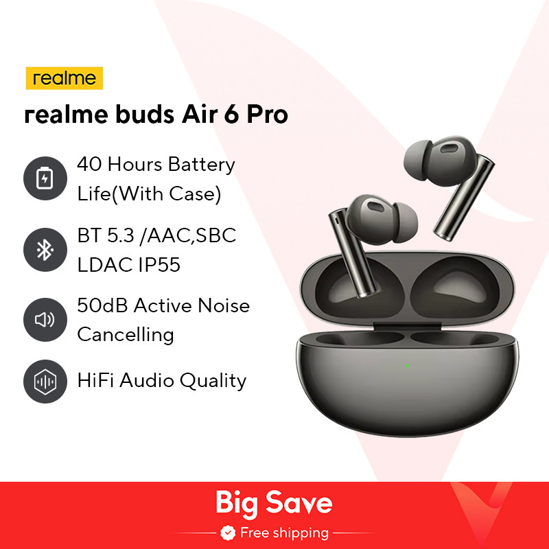 realme Buds Air 6 Pro True Wireless Earphone 50dB Deep Sea Noise Reduction 2.0 Bluetooth 5.3 Wireles