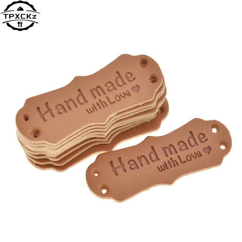 

50pcs PU Leather Labels Tags For Handmade DIY Hats Bags Hand Made With Love Label For Clothes Sewing Tags Garment Accessories