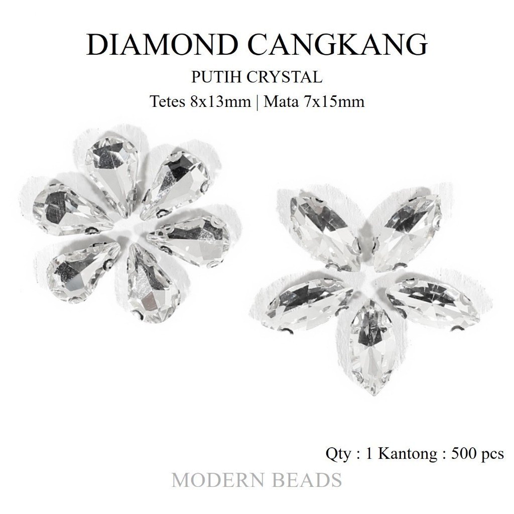 [500 pcs] Diamond Cangkang Putih Crystal / Permata Cangkang / Payet Cangkang Tetes 8x13mm Mata 7x15m