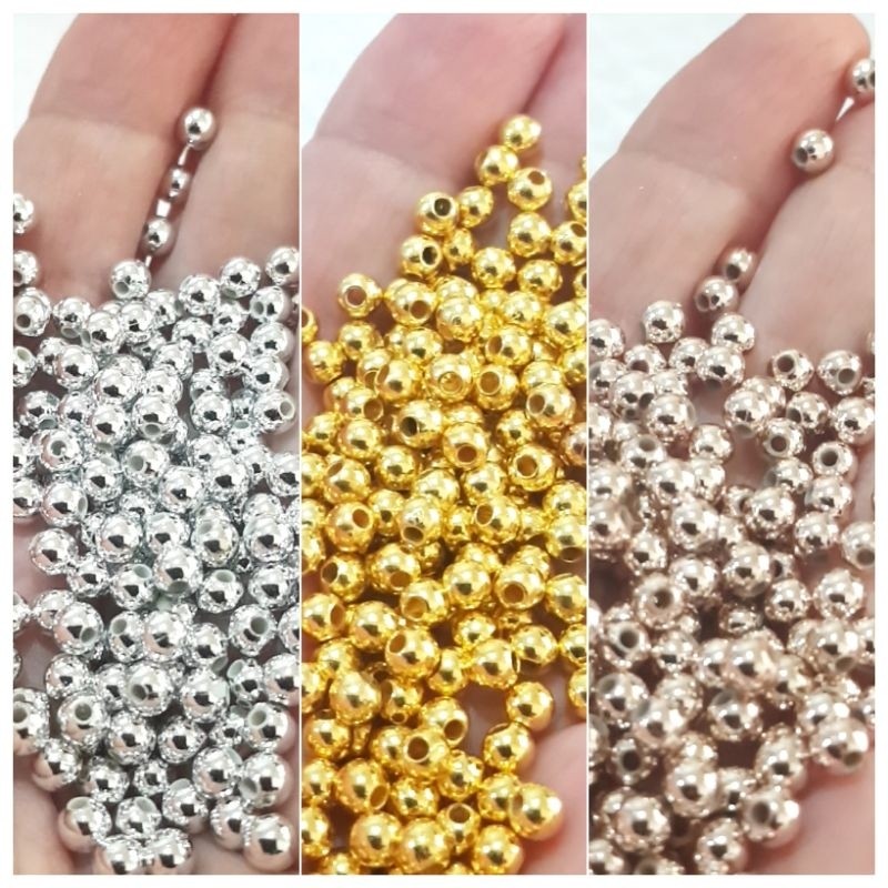 Gratis ongkir  * 150 biji ~ 300 biji ~ 800 bj Mote 3mm ~ 4mm Mote Perak Mote Emas Monte Manik Silver