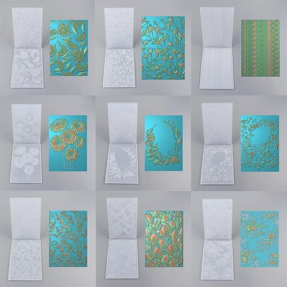 

3D Embossing Folder Blossom Wreath Frame Background Lemon Slice Doodle Stencil for DIY Scrapbooking Paper Decor Card Crafting