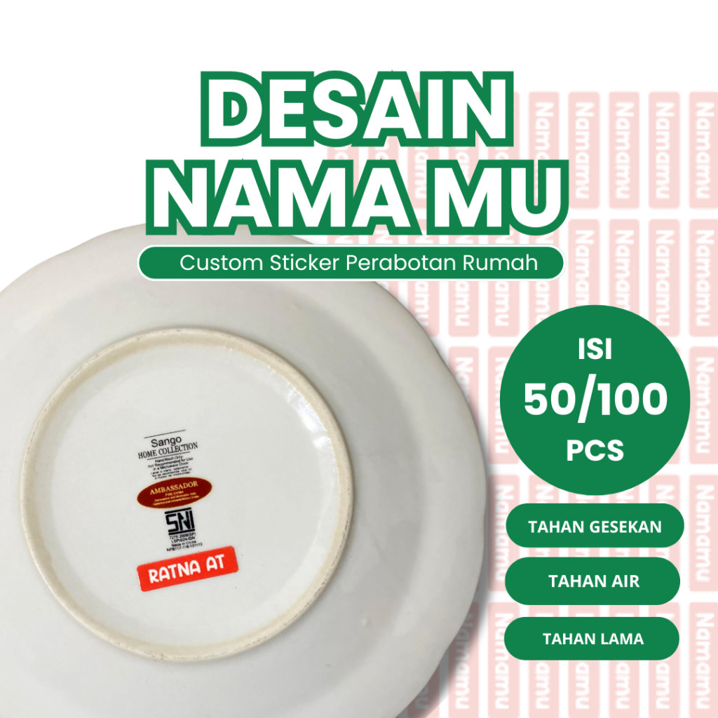 

Custom Sticker Nama Sticker Perabotan Sticker Nama Tahan Air Sticker Sendok Piring Garpu I Isi 50/100 PCS Sticker Timbul