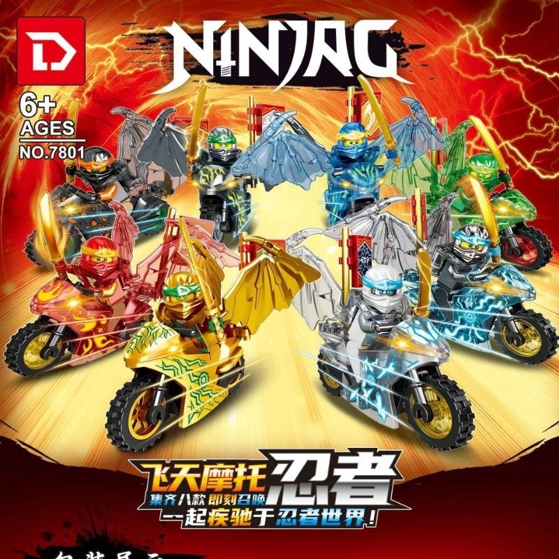 CIKAYOSASHOP mainan anak ninja bersayap naga 7801 dragon kokoh keren + motor + bendera + ninja figur