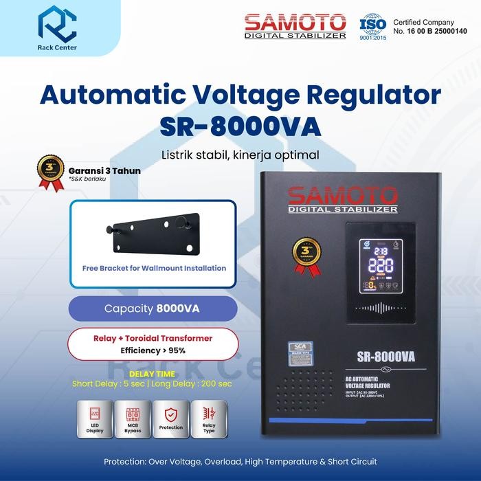 SAMOTO Stabilizer Relay 8000VA AVR Stabiliser Relay Controlled Series SR8000