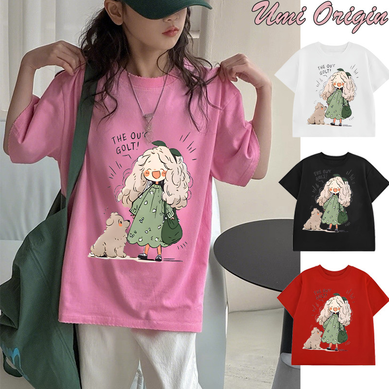 【Umi Origin】Kaos anak cetakan|cewek Manis Korea Oversize |2-15 Tahun|kaos  Gaya kartun gadis & anjin