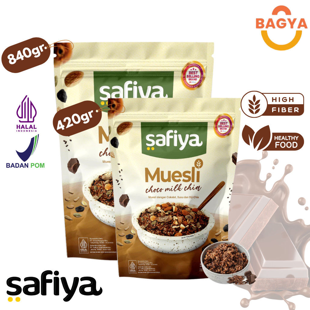 

Safiya Muesli Choco Milk Chiaseed Sereal Oatmeal Diet Tinggi Serat Antioksidan Pencernaan Lancar