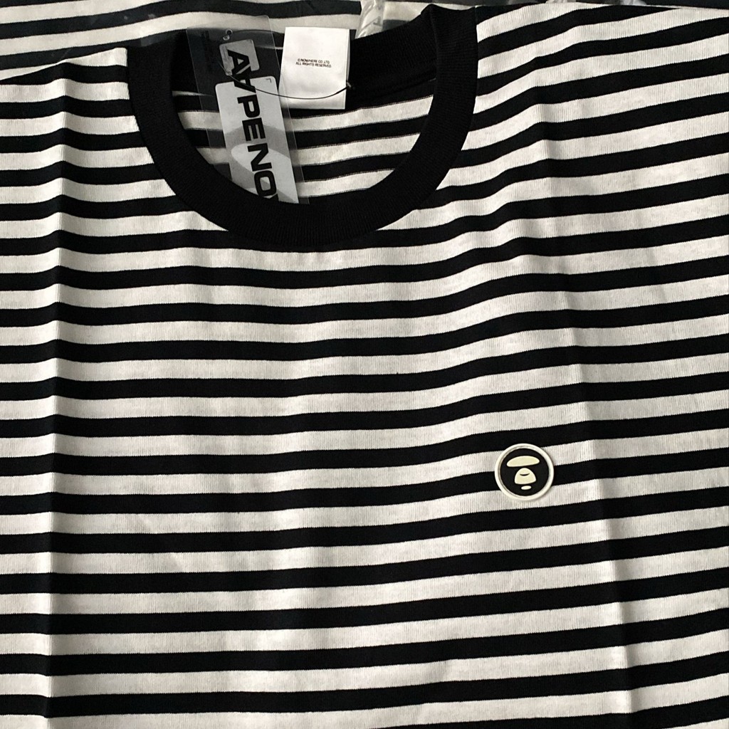 AAPE A Bathing Ape Moonface Striped Cotton Tshirt Tee Authentic / Baju Kaos AAPE Original