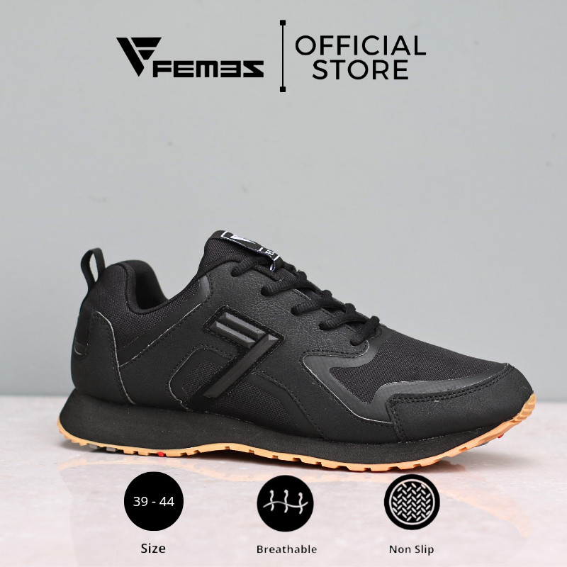 Femez Lite Zurich Sepatu Sneakers Casual 39-44 Full Black Hitam Polos Bigsize Sport Joging gantengc0
