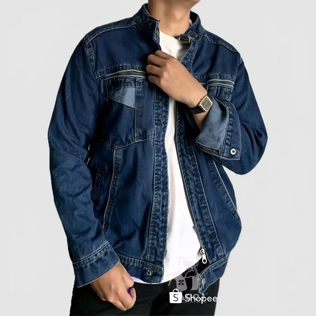 ABAJADUNSHOP Jaket Jeans Sleting zipper-Jaket Denim-Jaket Sandwash Unisex Pria-wanita jaket & mantel