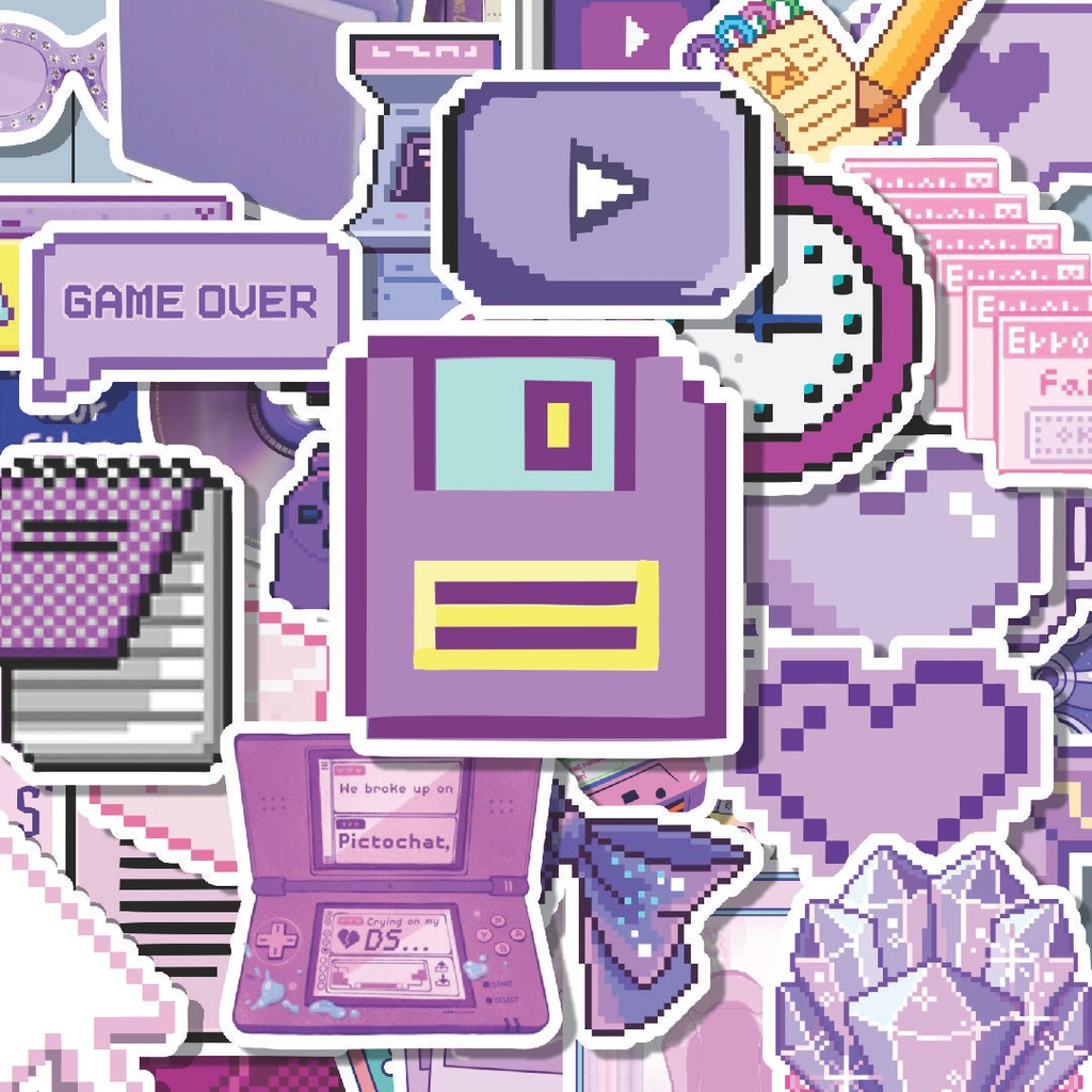 

100PCS Lucu Stiker Purple Pixel Series [Ungu] Stiker Aesthetic Stiker Anti Air Stikers Berperekat Waterproof sticker decal buat Motor Helm Buku Journal Koper Casing HP Laptop Botol Minum Hadiah anak