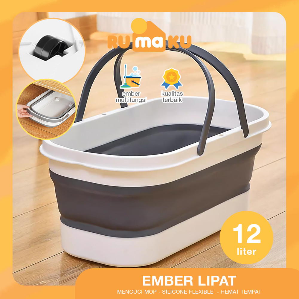 Rumaku Ember Lipat Jumbo Portable Ember Pel Lantai Serbaguna Ember Cuci Baju 12 Liter