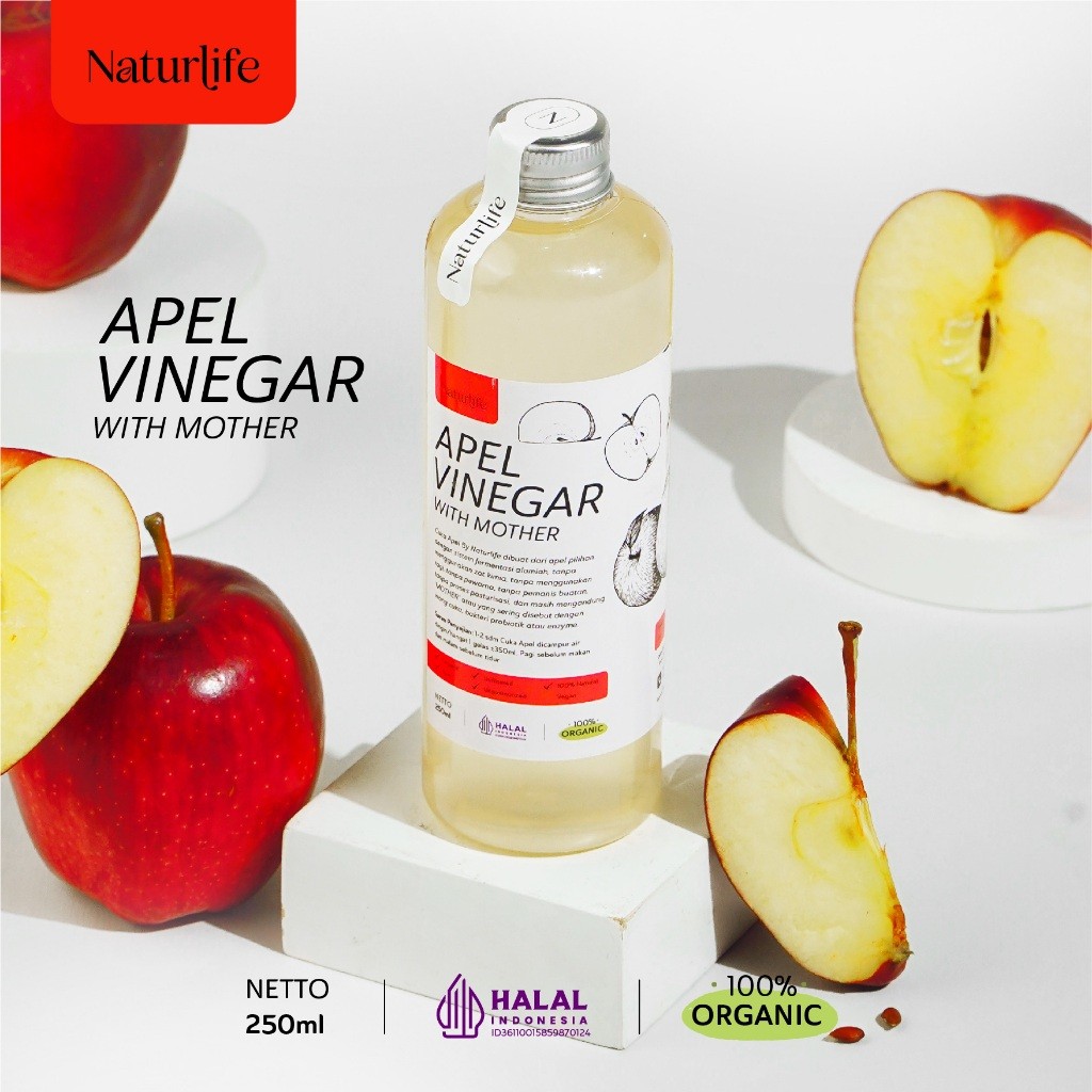 CUKA APEL ORIGINAL ORGANIK 250ML WITH MOTHER NATURLIFE / APPLE CIDER VINEGAR / CUKA SARI APEL ORIGIN