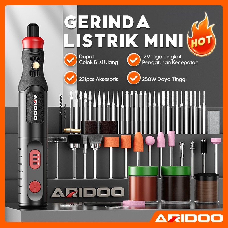 COD  Bor Mini bor mini listrik ARIDOO Bor Mini Grinder Set Mesin Ukir Poles Gerinda Listrik Alat Uki