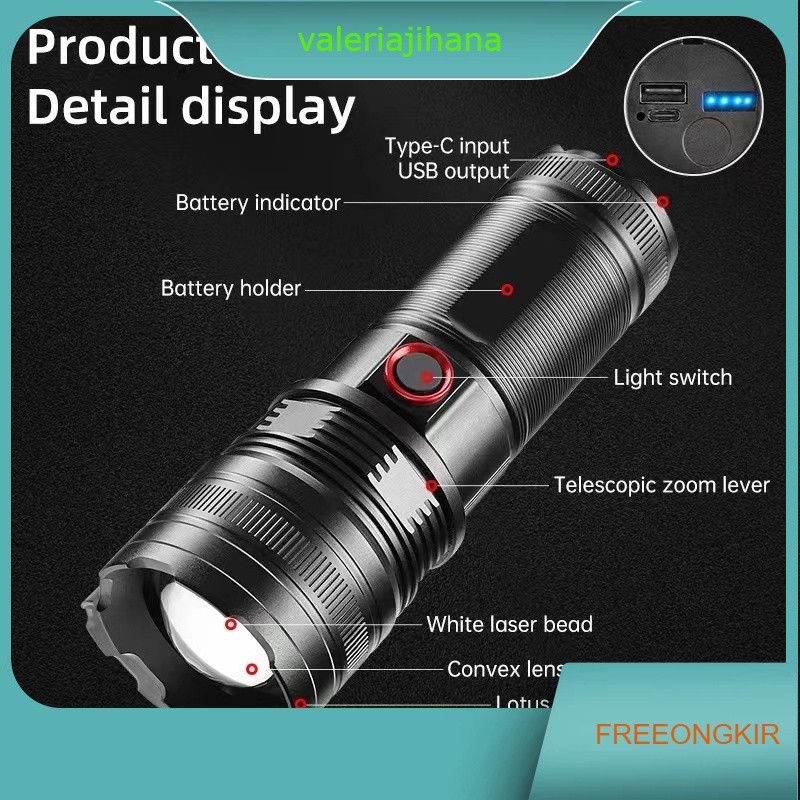 Senter LED Super Terang Jarak Jauh 2000 meter Zoomable Senter  Anti Air Senter LED  USB C Rechargeab