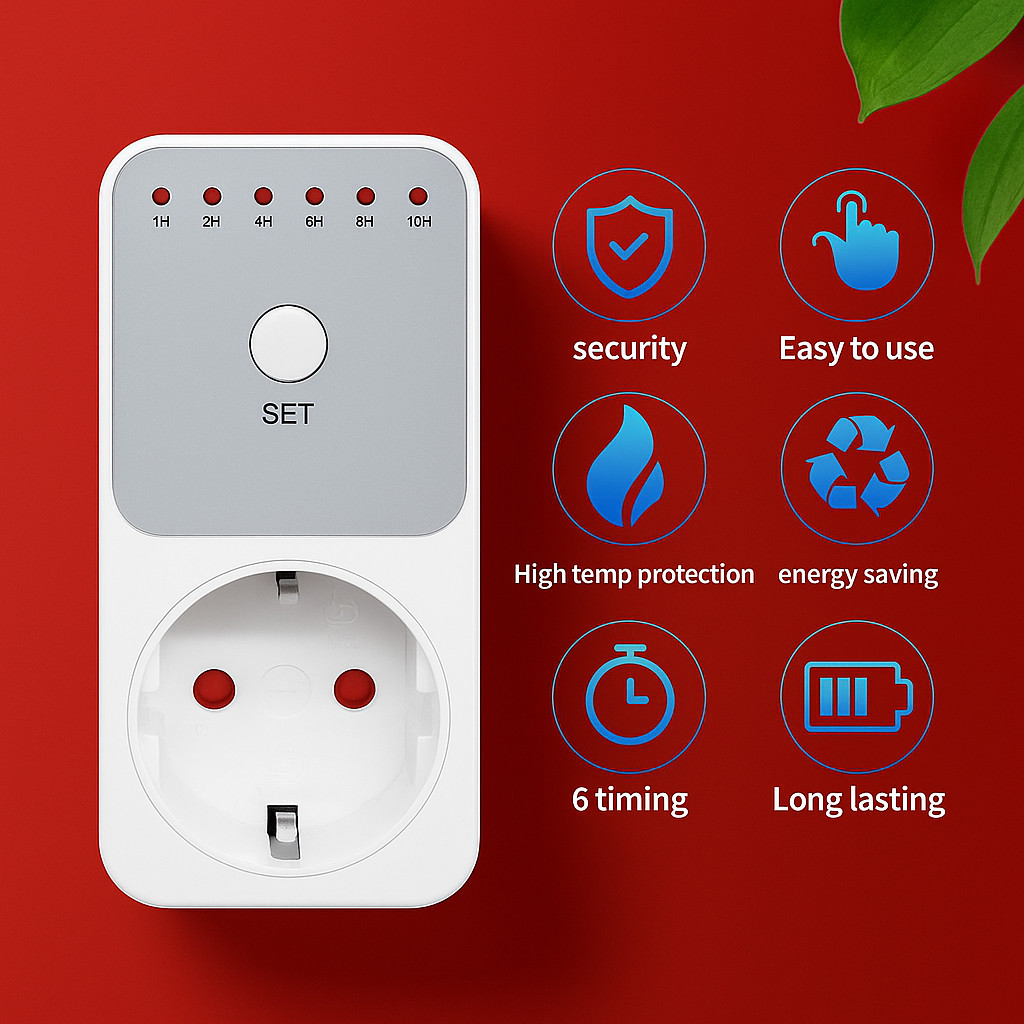Stop Kontak Timer Mati Sendiri Tahan Panas / Colokan Listrik Otomatis Steker EU Plug Tanpa Kabel