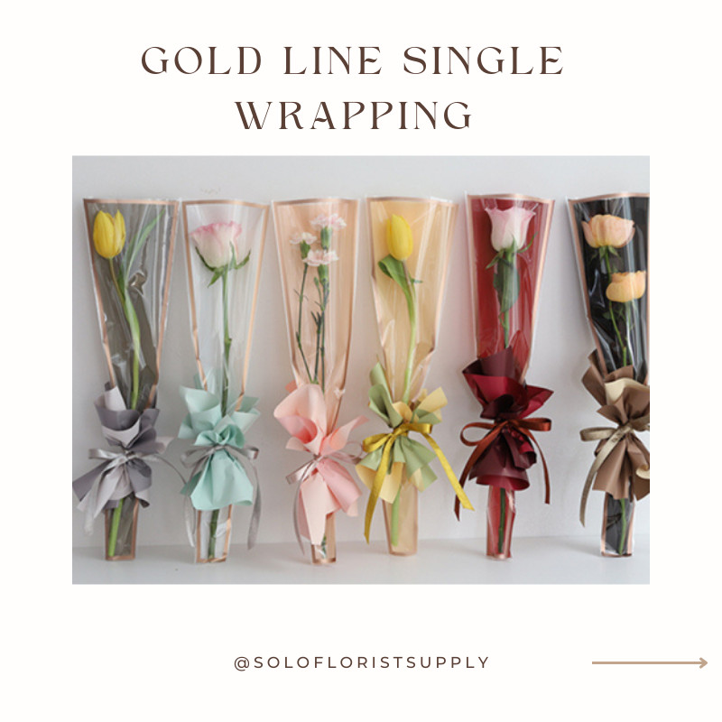 GOLD LINE SINGLE FLOWER BAG bouquet Single Flower Bag / Lembar Single Stalk Rose Printed Style Plast