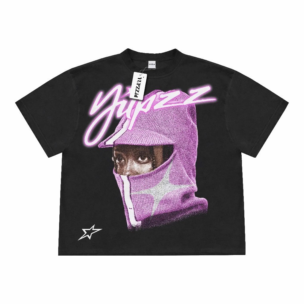 T-shirt Boxy Oversized Star Face Black Pria Dan Wanita