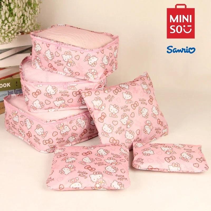 MINISO Hello kitty Travel Suitcase Organizer Large Capacity Zip Lock Bag Cinnamoroll Cartoon Cute Wa