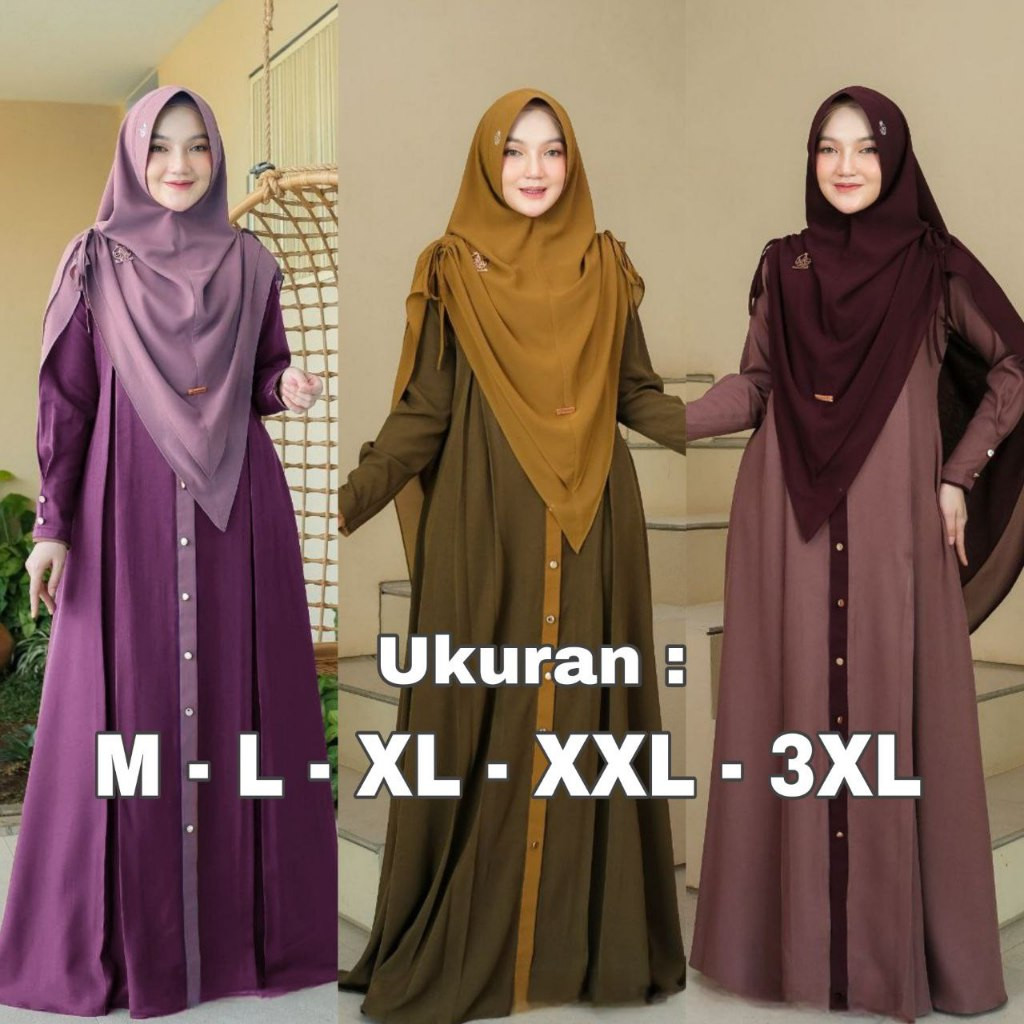 FERTUSHOP  Gamis Baity Syar'i Set Khimar Cringkle Airflow Premium - Fashion Muslim Wanita Ukuran Jum