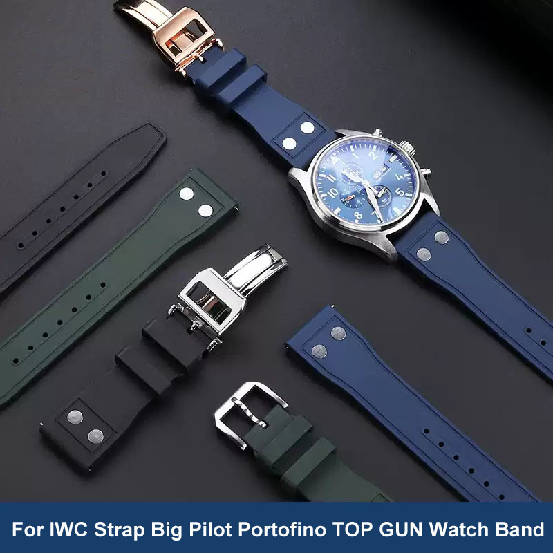 Nature Soft Fluororubber FKM Rubber Watband For IWC Strap Big Pilot Portofino TOP GUN Wat Band With 