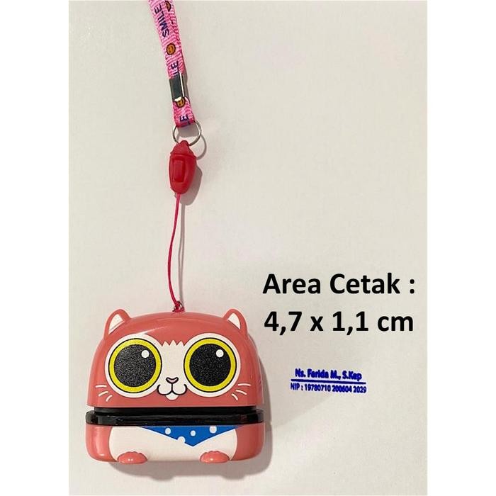 [TERLARIS] Stamp Custom stamp gantungan tali / stempel nama Karakter Animal - Pink Hamtaro