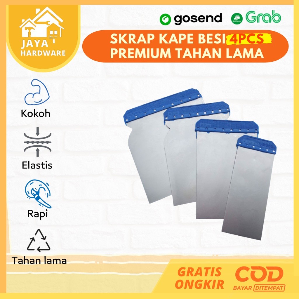 SET 4PCS Scraper Scrapper Kape Kapi Skrap Sekrap Dempul Kompon PVC Plastik Gypsum Besi Stainless Din
