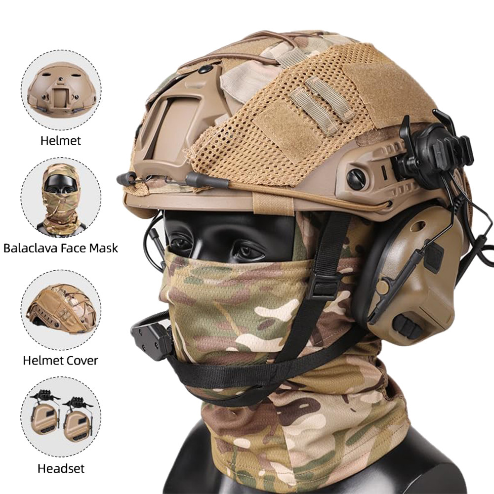Tactical Helmet with Headset,Adjustable Airsoft Helmet with Helmet Cover & Fcae Balaclava Mask for C