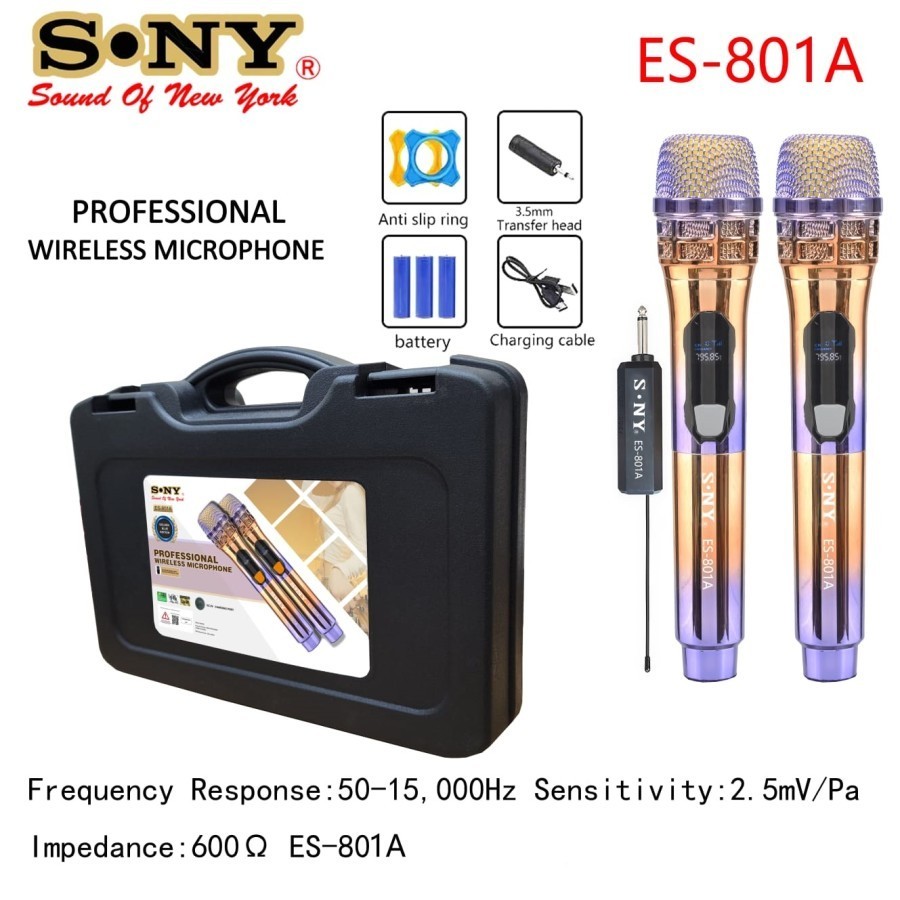 Mic SONY ES-801A UHF Microphone Charger Double Wireless Led Display/Koper <kenzurngalery>