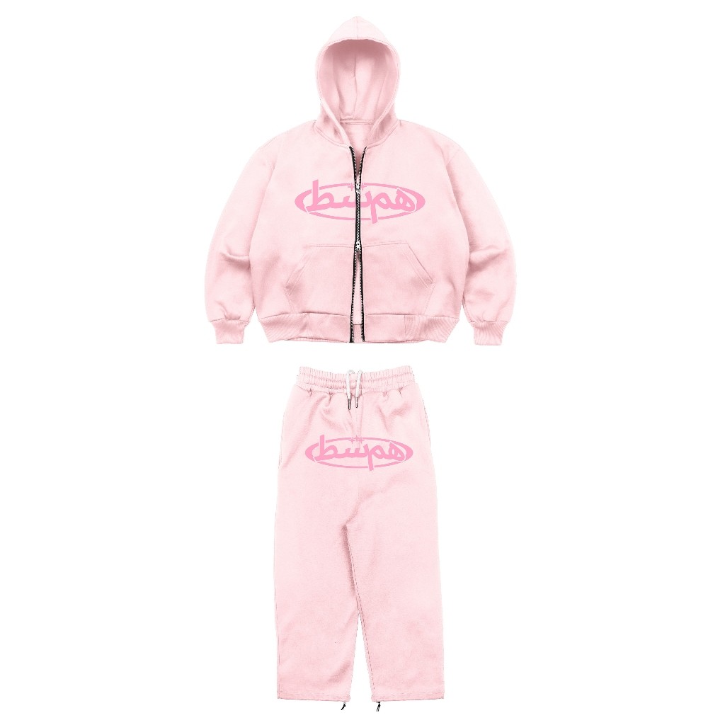 LAVONNE.STORE HIMSIDE Hoodie Boxy Diff Sweater Pink Double Zipper Jacket Resleting 280 Gramasi Tebal