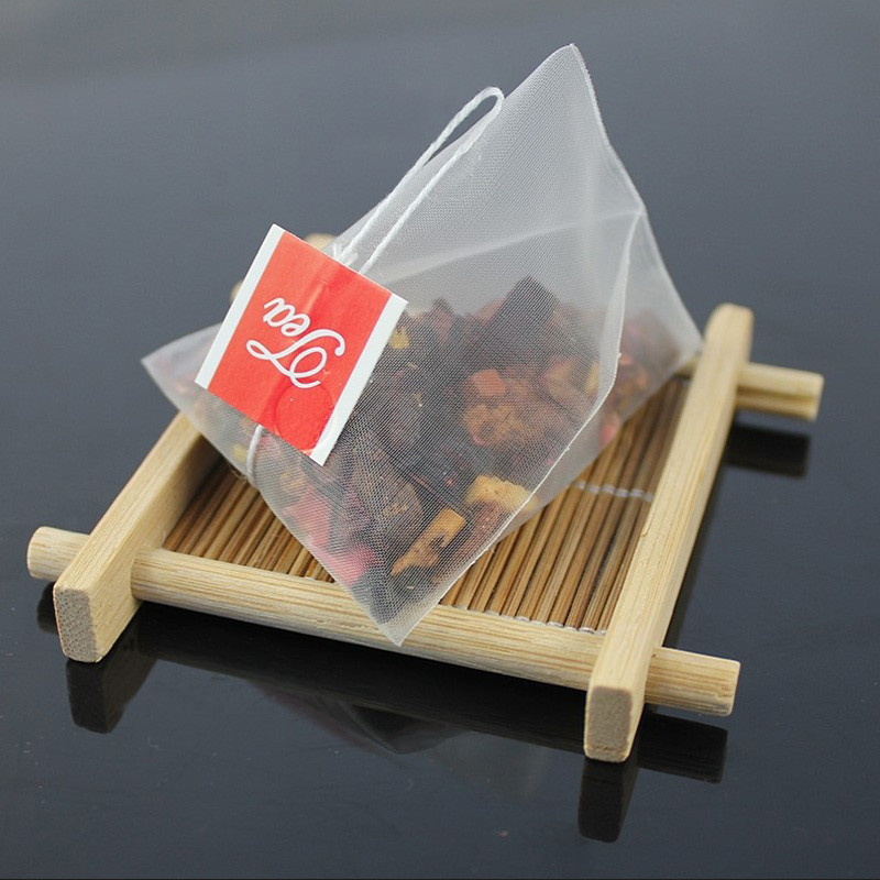 1000pcs/lot Pyramid Tea Bags Filters Nylon TeaBag Single String With Label Transparent Empty Tea Bag