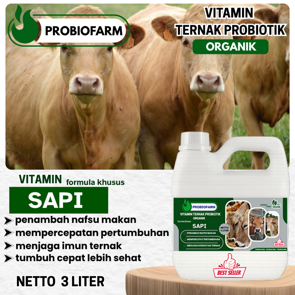 PROBIOFARM Vitamin Probiotik Khusus Sapi, Vitamin Ternak Organik Penggemuk Sapi Meningkatkan Nafsu M