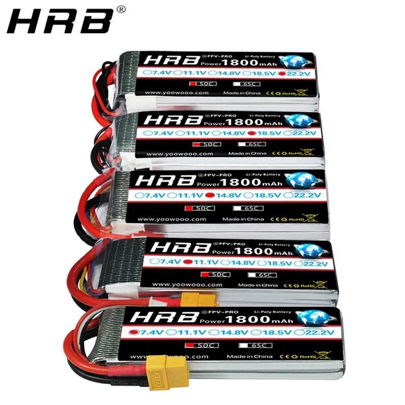 HRB 1PCS 1800mah Lipo 2S 3S 4S 6S 5S Battery 7.4V 11.1V 14.8V 22.2V 18.5V Lipo 50C XT60 T for RC Car