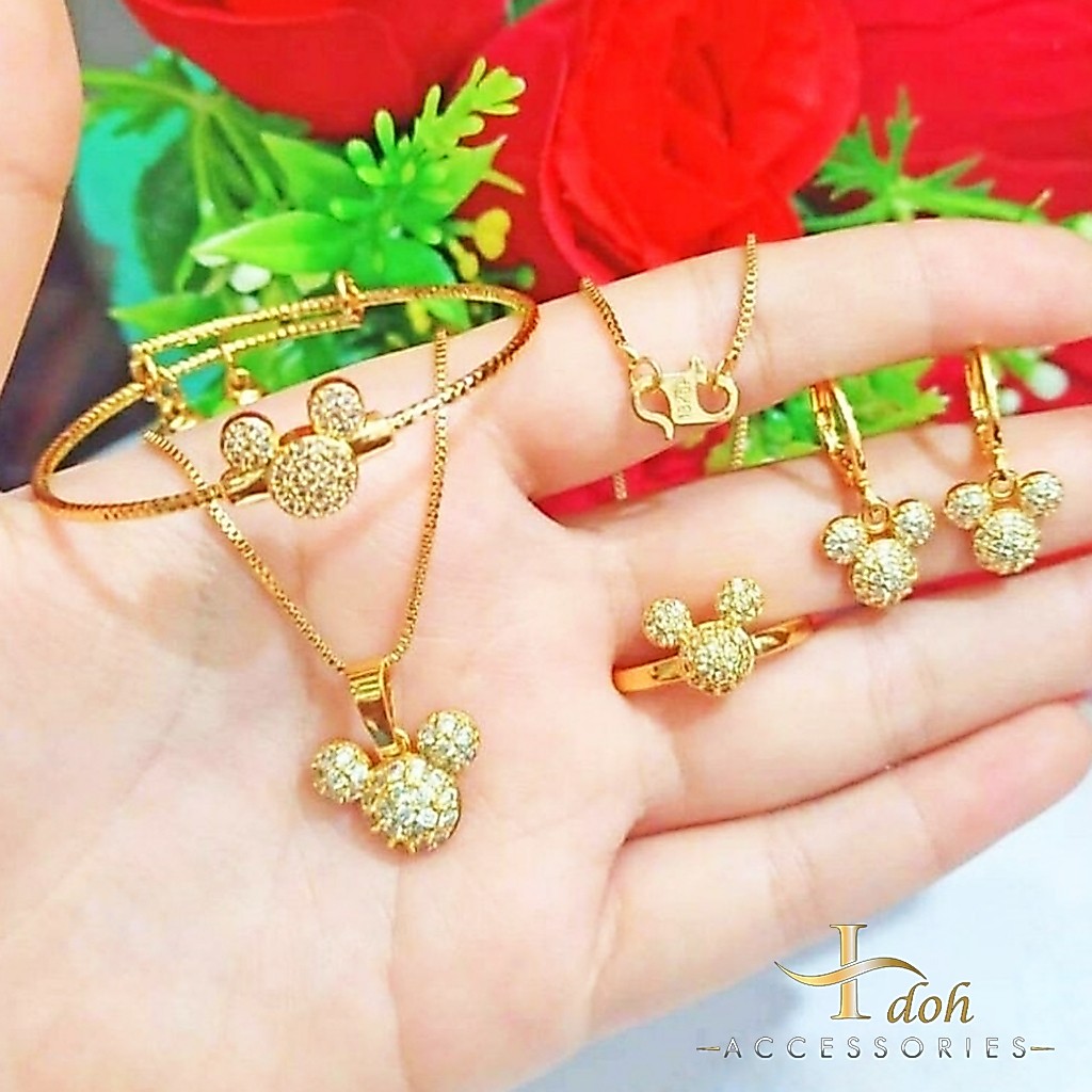 Set Anak Titanium Sudah Lengkap Motif Mickey Permata Lapis Emas Perhiasan Anak Dan Remaja Anti Luntu