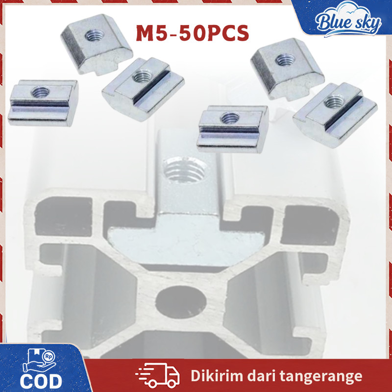 T Sliding Nut M5 50pcs/T Sliding Nut Untuk Aluminium Profile/T Sliding Nut Zin-Plated Carbon Steel