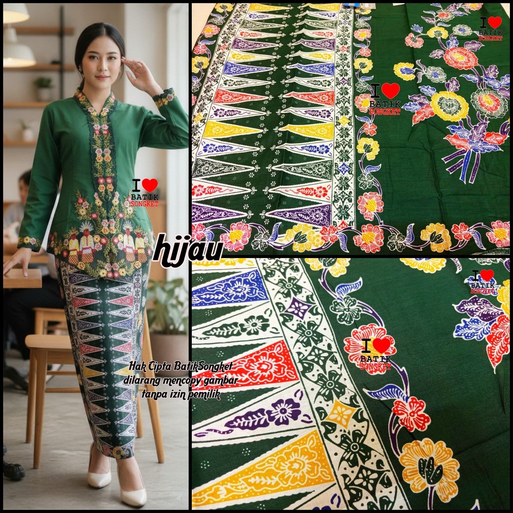 SARUNG BETAWI MOTIF 56 HIJAU BUNGA IJO ARMY BOTOL DAUN LUMUT ZAMRUD TUMPAL PUCUK REBUNG BAHAN KAIN B