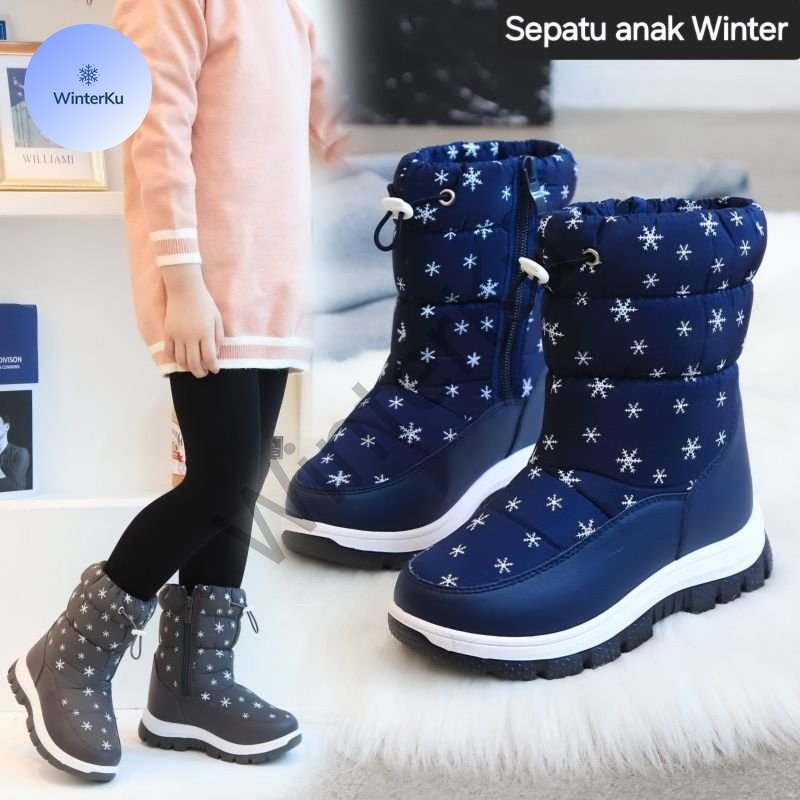WinterKu Sepatu Boots Anak Musim Dingin | Kids Winter Snow Boots Waterproof Anti-Slip Fleece