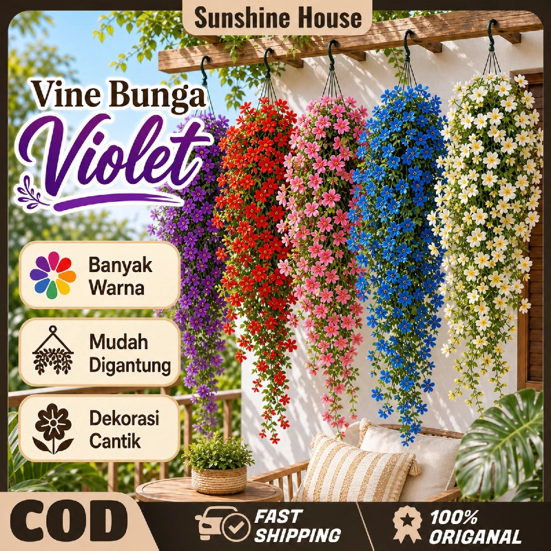 Tanaman hias gantung eukaliptus violet bunga artificial plastik untuk hiasan dinding dekorasi rumah 