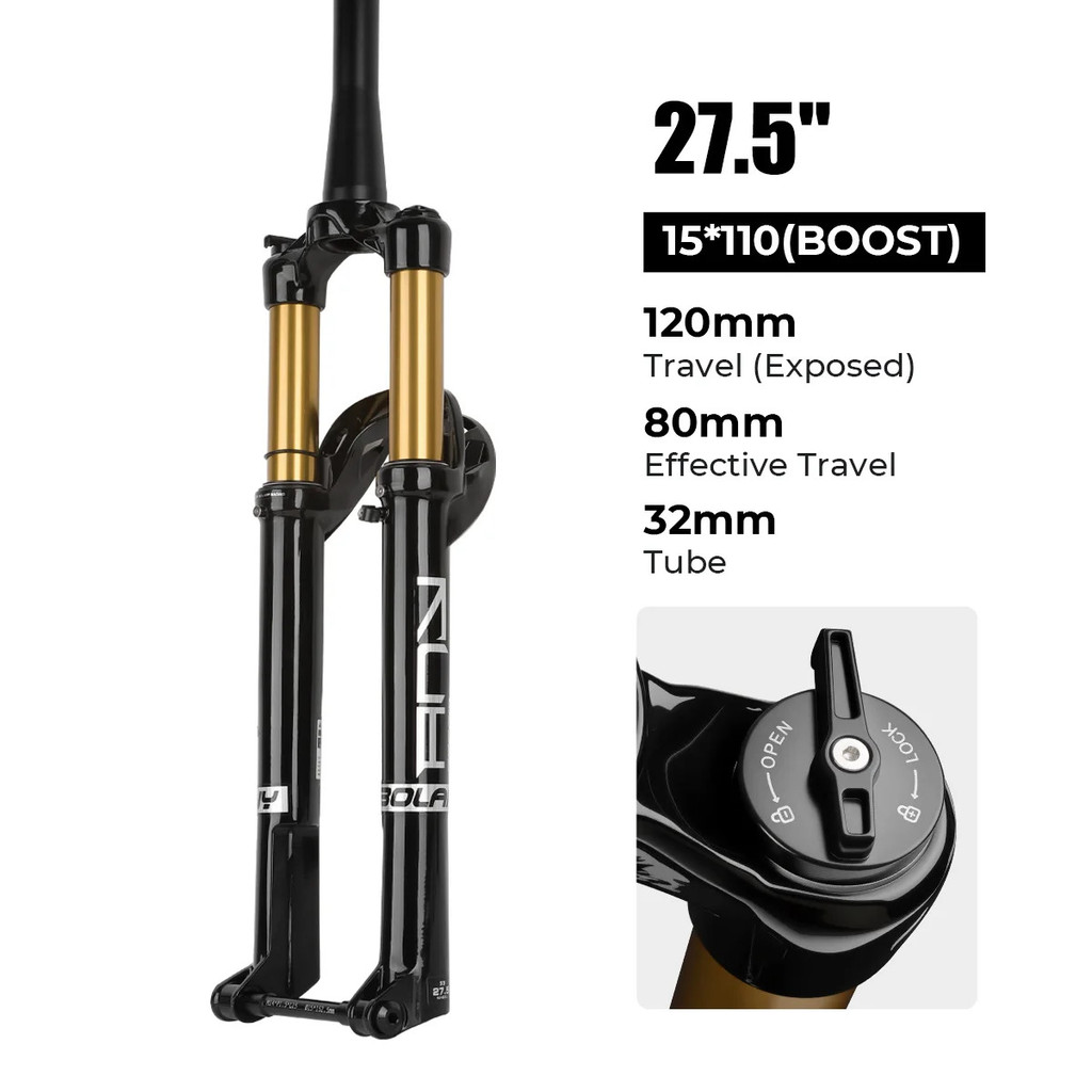 BOLANY BOOST MTB Air Fork 26/27.5/29 Inch Tapered Suspension Fork 32mm Tube 15x110mm Thru Axle MTB F