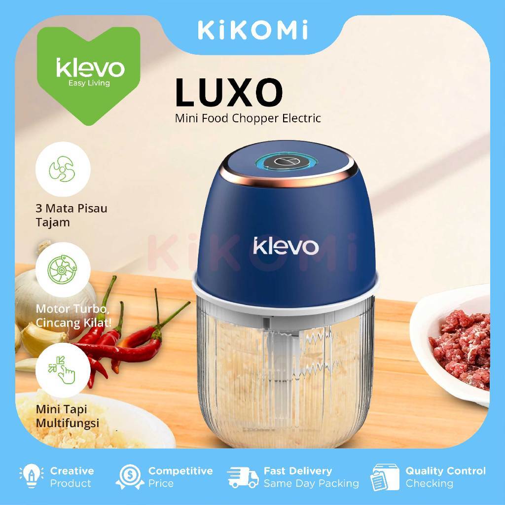 KLEVO LUXO Mini Food Chopper Electric 300 ML Portable Blender Bumbu 3 Mata Pisau Stainless - KK
