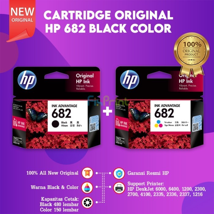 FixPrint HP Cartridge Tinta 682 Black Color Original Printer Deskjet 6000 6075 6078 6400 6475 6478 1