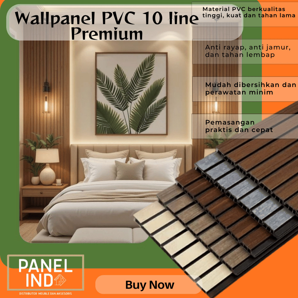Panel Indo Wallpanel PVC Premium 10 Line | Dekorasi Dinding Ruang Tamu Kamar Tidur Estetik