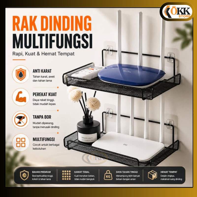 OKK  Rak Besi Dinding  untuk Wifi Router Modem | Organizer Bumbu, Kosmetik dan Aksesoris