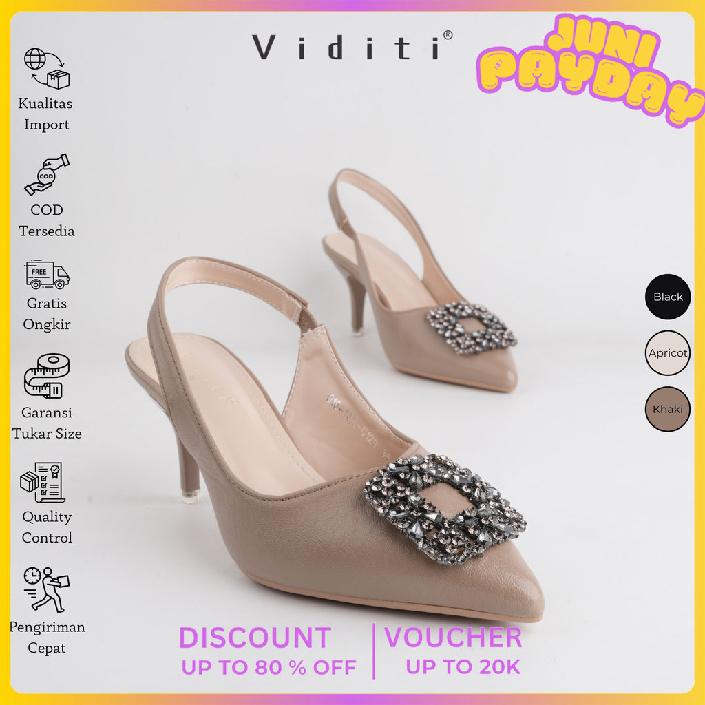 Viditi Crystal Sling Back Heels 6 cm // Sepatu Import Wanita