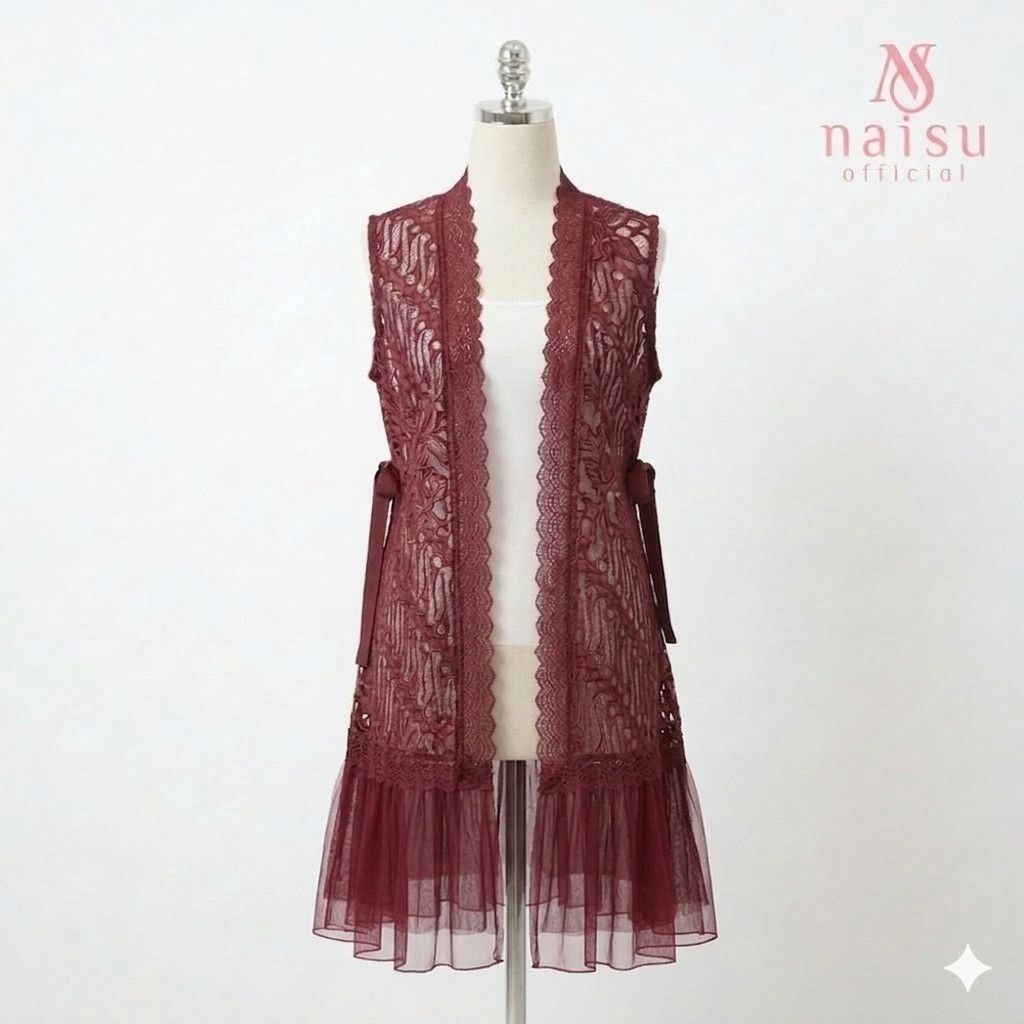 Mara long Outer  wanita brukat tali putih NF331