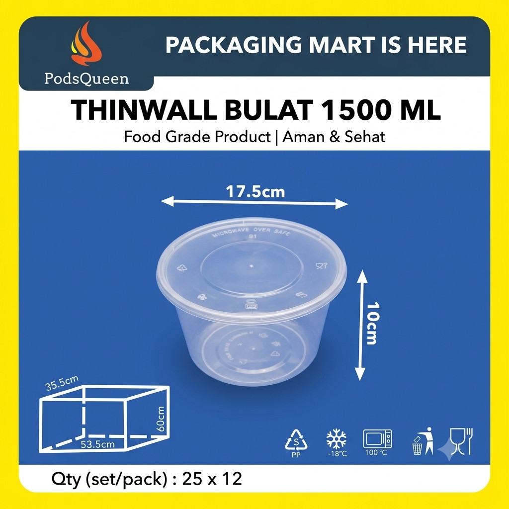 THINWALL 1500 ML BULAT ROUND/MANGKOK BULAT PLASTIK ( 25 PCS )