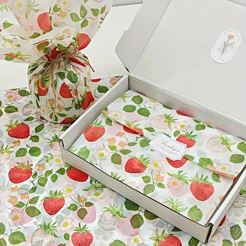 

10 Sheets Floral Patterned Tissue Paper Flower Design with Green Leaves Wine Bottle Filling Paper festival Gift Packaging Paper