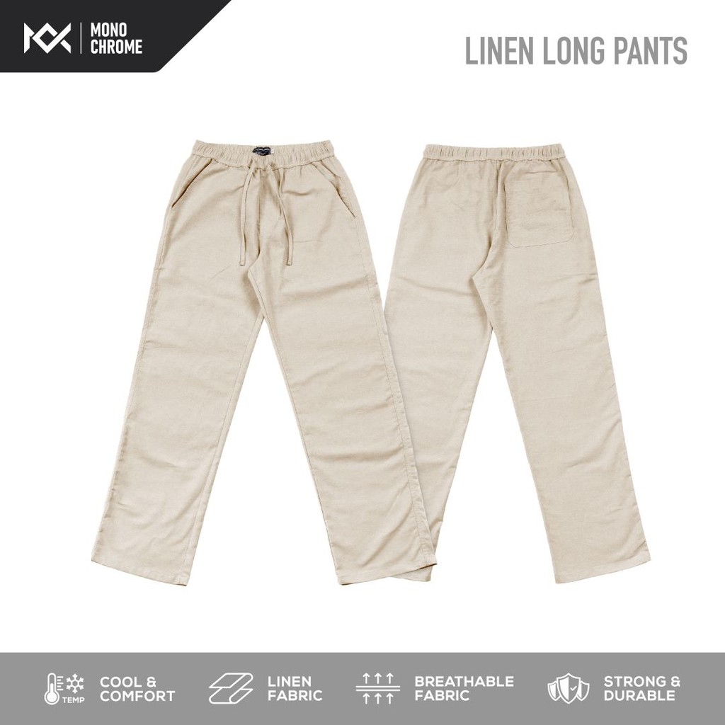 Monochrome Celana Panjang Pria Katun Linen Wide Loose Pants