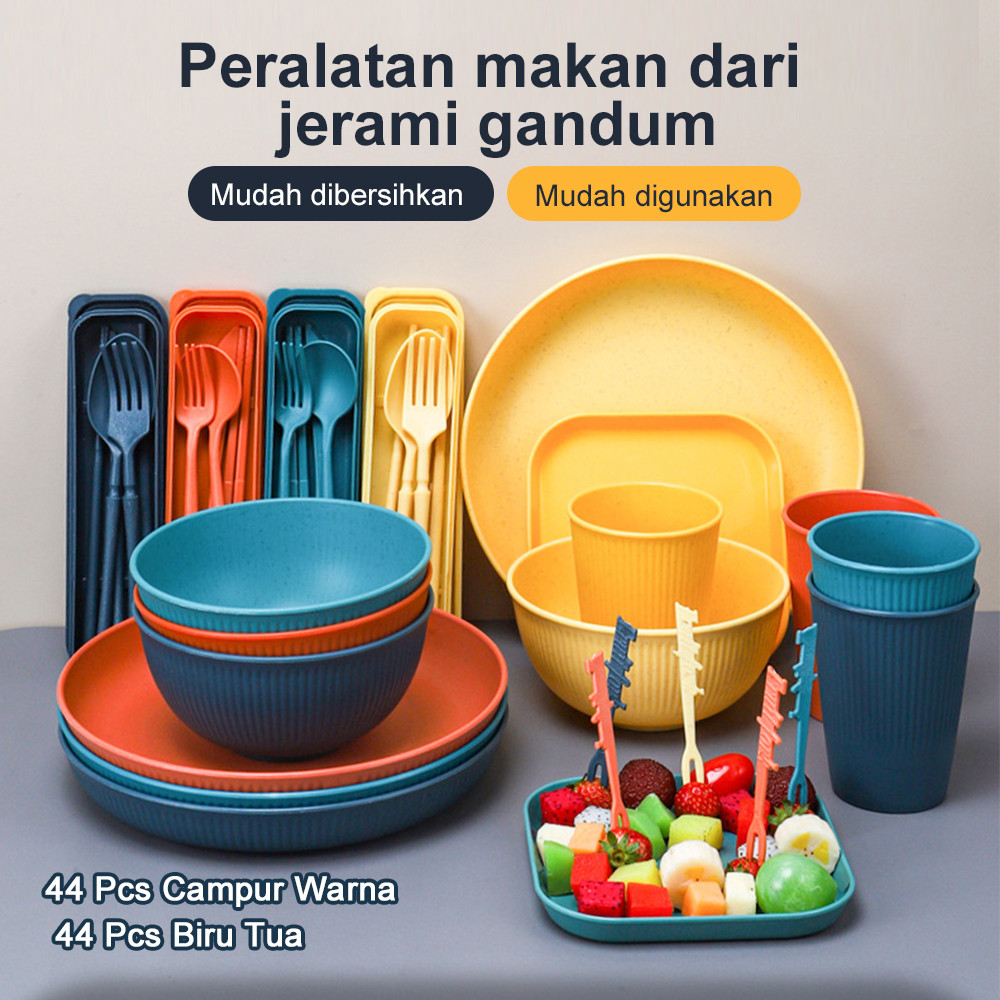 BASO SUP PIRING GELAS MANGKOK PELASTIK SET WHEAT SA4-44pcs/sup