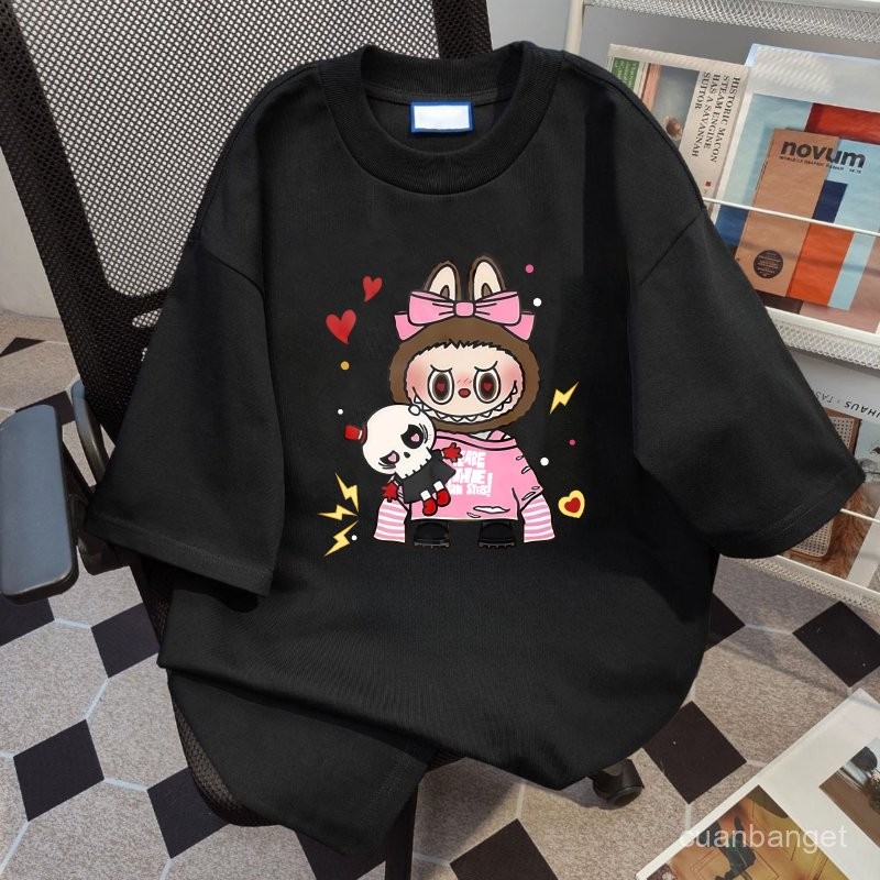 Kaos Oversize Kaus Wanita Korean  Gadis Memegang Hati Panda 100%kapas murni Imut-imut oversize ukura